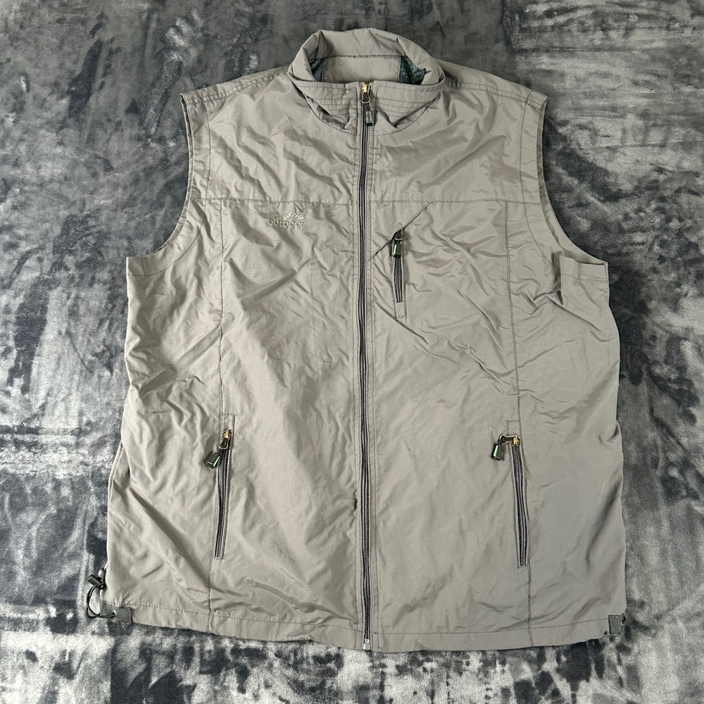Outdoor Sports Vest Mens 2XL Gray Full Zip Mesh‎ Lined Multi Pocket Utility 1894